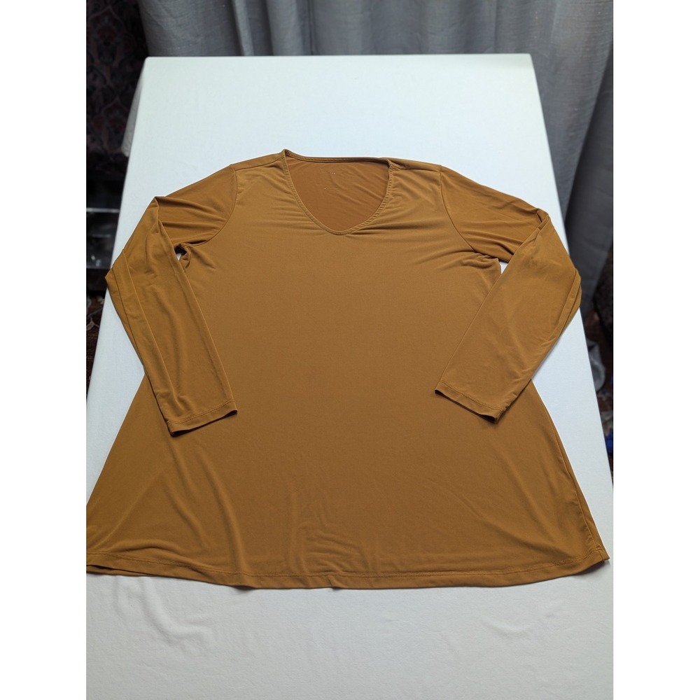 Susan Graver Womens Long Sleeve V-Neck Tunic Top Brown Mustard A-Line Size L